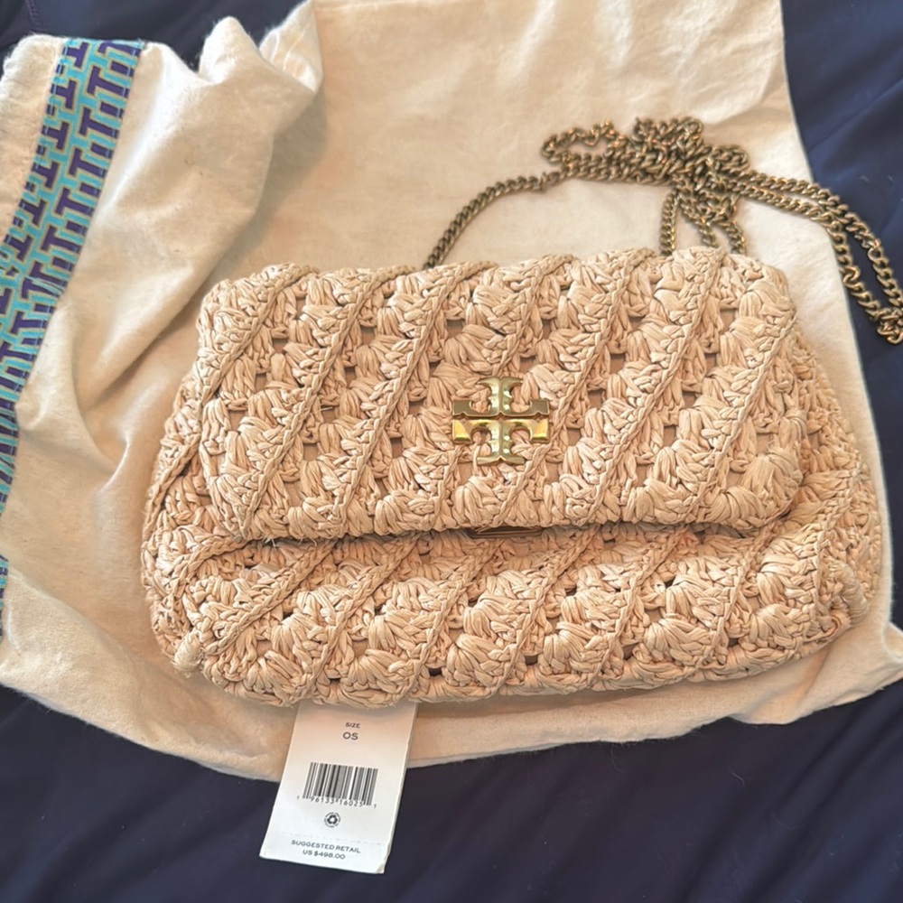 Tory Burch Tan Quilted Shoulder Bag with Chain Strap